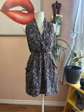Wilfred Black Floral Halter-Style Mini Dress